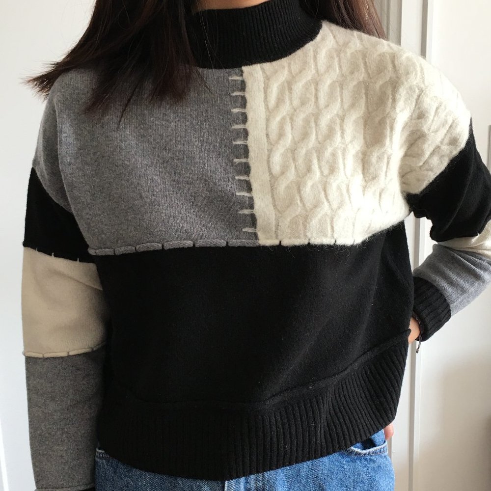 collage crewneck sweater black white grey
